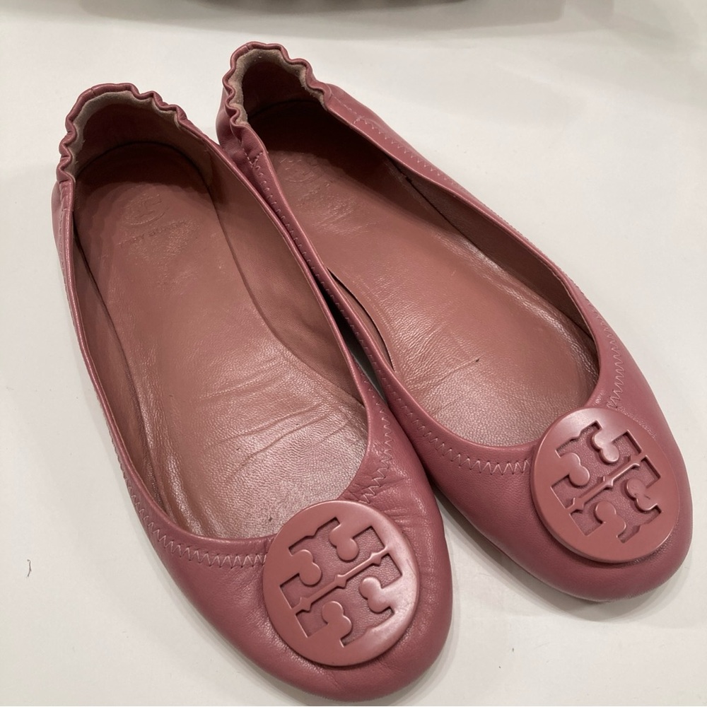 EUC Tory Burch Minnie Leather Travel Ballet Flats - Pink 6.5 M